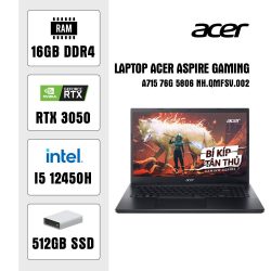Laptop Acer Aspire Gaming A715-76G-5806 NH.QMFSV.002 (i5 12450H/ 16GB/ 512GB SSD/ RTX 3050 4GB/ 15.6 inch FHD/ Win11/ Black/ Vỏ nhôm/ 1Y)