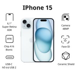 Điện thoại Apple iPhone 15 (6GB/ 256GB/ Blue)