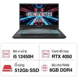 Laptop Gigabyte Gaming G5 MF F2PH333SH (i5 12450H/ 8GB/ 512GB SSD/ RTX 4050 6GB/ 15.6 inch FHD/ 144Hz/ Win11/ Black/2Y)
