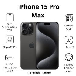 Điện thoại Apple iPhone 15 Pro Max (8Gb/ 1TB/ Black Titanium)