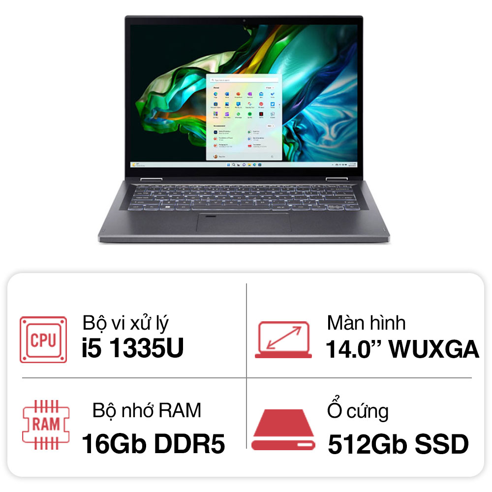 Laptop Acer Aspire A5SP14-51MTN-573X NX.KHKSV.002 (i5 1335U/ 16GB/ 512GB SSD/ 14 inch WUXGA Touch/ Win11/ Vỏ nhôm/ Pen/ 1Y) Laptop Acer Aspire A5SP14-51MTN-573X NX.KHKSV.002 (i5 1335U/ 16GB/ 512GB SSD/ 14 inch WUXGA Touch/ Win11/ Vỏ nhôm/ Pen/ 1Y)
