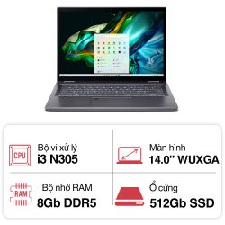 Laptop Acer Aspire A3SP14-31PT-387Z (i3 N305/ 8GB/ 512GB SSD/ 14 inch WUXGA Touch/ Win11/ Silver/ Vỏ nhôm/ 1Y)