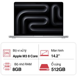 Laptop Apple Macbook Pro M3 MR7J3SA/A (8 Core/ 8GB/ 512GB/ 14.2Inch/ Silver)