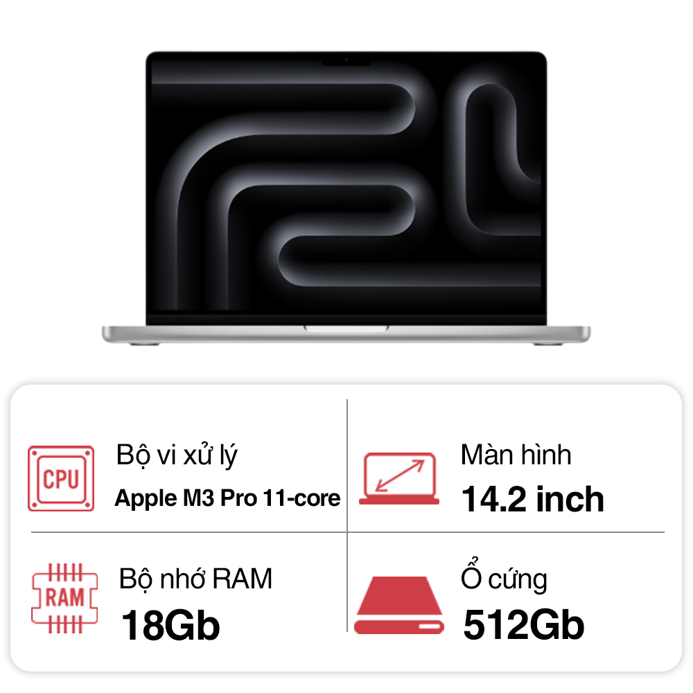 Laptop Apple Macbook Pro M3 Pro MRX63SA/A (11 Core/ 18Gb/ 512GB/ 14.2Inch/ Silver) Laptop Apple Macbook Pro M3 Pro MRX63SA/A (11 Core/ 18Gb/ 512GB/ 14.2Inch/ Silver)