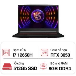 Laptop MSI Gaming GF63 Thin GF63 12UC 887VN (i7 12650H/ 8GB/ 512GB SSD/ RTX 3050 4GB/ 15.6 inch FHD/ 144Hz/ Win11/ Black)