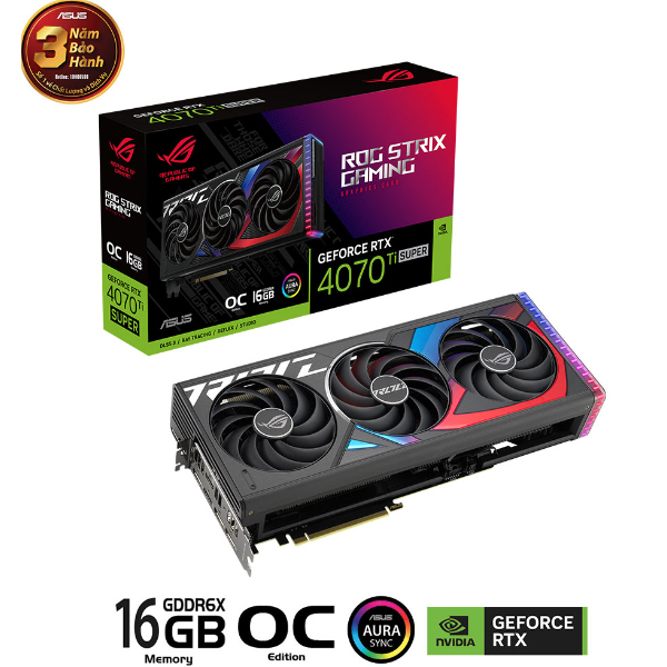 Card đồ họa Asus ROG Strix RTX 4070 Ti SUPER OC Edition 16GB (GDDR6X/ 256 bit) Card đồ họa Asus ROG Strix RTX 4070 Ti SUPER OC Edition 16GB (GDDR6X/ 256 bit)