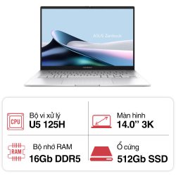 Laptop Asus Zenbook 14 OLED UX3405MA-PP588W (Ultra 5 125H/ 16GB/ 512GB SSD/ 14 inch 3K/ 120Hz/ Win11/ Silver/ Vỏ nhôm/ Túi)