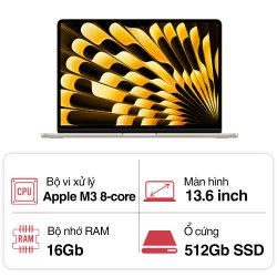 Laptop Apple Macbook Air M3 MXCU3SA/A (8 Core CPU/ 10 core GPU/ 16GB/ 512GB/ 13.6Inch/ Mac OS/ Starlight)