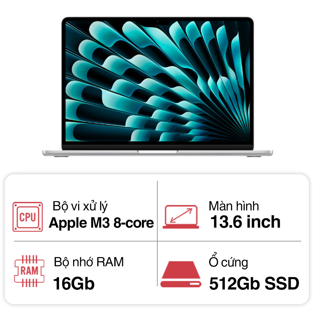 Laptop Apple Macbook Air M3 MXCT3SA/A (8 Core CPU/ 10 core GPU/ 16GB/ 512GB/ 13.6Inch/ Mac OS/ Silver) Laptop Apple Macbook Air M3 MXCT3SA/A (8 Core CPU/ 10 core GPU/ 16GB/ 512GB/ 13.6Inch/ Mac OS/ Silver)