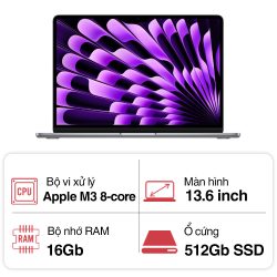 Laptop Apple Macbook Air M3 MXCR3SA/A (8 Core CPU/ 10 core GPU/ 16GB/ 512GB/ 13.6Inch/ Mac OS/ Space Gray)