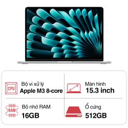 Laptop Apple Macbook Air M3 MXD23SA/A (8 Core/ 16GB/ 512GB/ 15.3inch/ Silver)