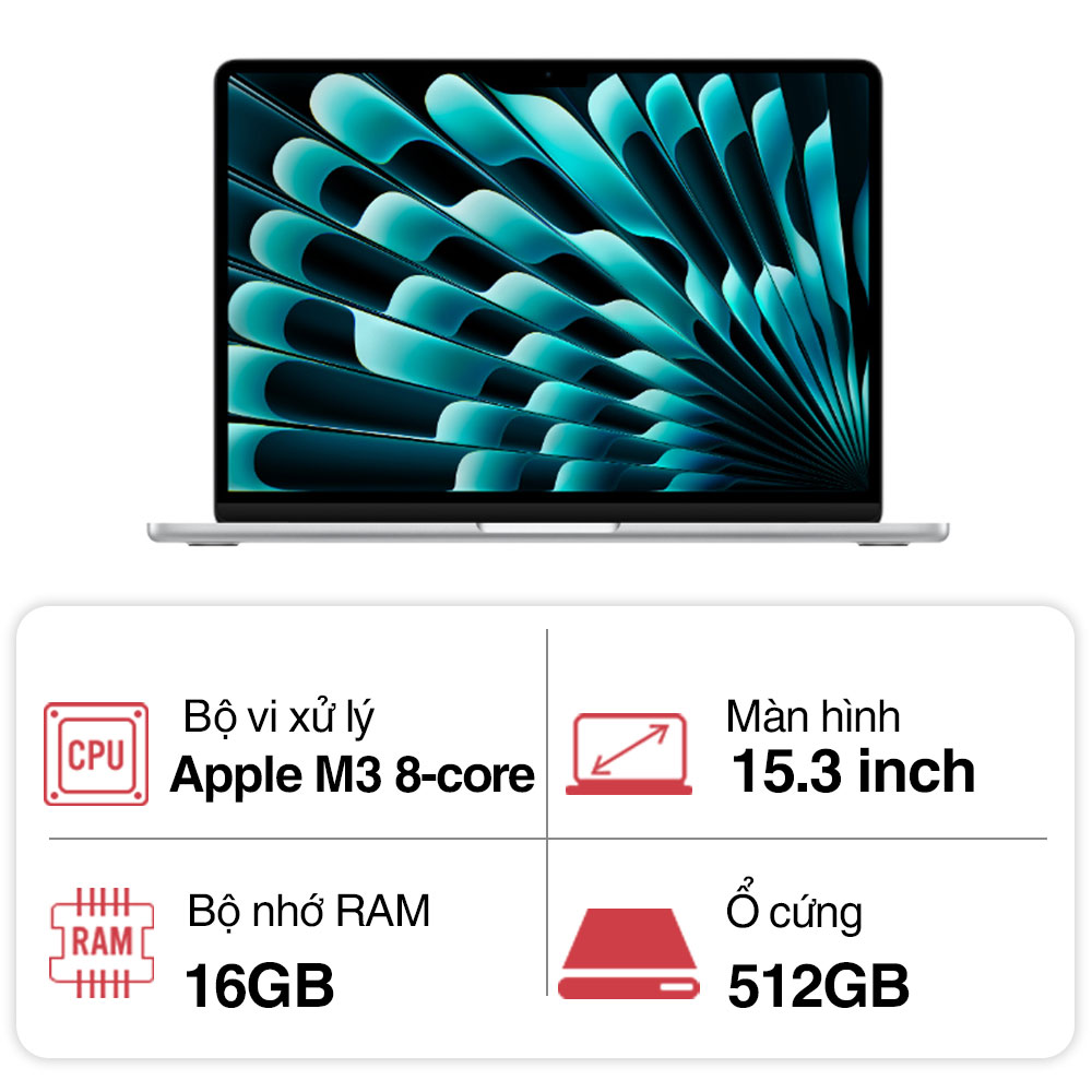Laptop Apple Macbook Air M3 MXD23SA/A (8 Core/ 16GB/ 512GB/ 15.3inch/ Silver) Laptop Apple Macbook Air M3 MXD23SA/A (8 Core/ 16GB/ 512GB/ 15.3inch/ Silver)