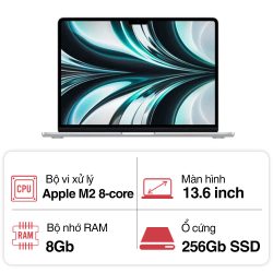 Laptop Apple Macbook Air M2 Z15W005J9 (10 core GPU/ 16GB/ 256GB/ 13.6Inch/ Mac OS/ Silver/ Vỏ nhôm)