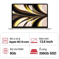 Laptop Apple Macbook Air M2 Z15Y0063V (10 core GPU/ 16GB/ 256GB/ 13.6Inch/ Mac OS/ Starlight/ Vỏ nhôm)