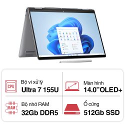 Laptop HP Envy x360 14-fc0085TU A19BVPA (Ultra 7 155U/ 32GB/ 512GB SSD/ 14.0inch OLED Touch/ 120Hz/ Win11/ Blue/ Vỏ nhôm/ Pen)