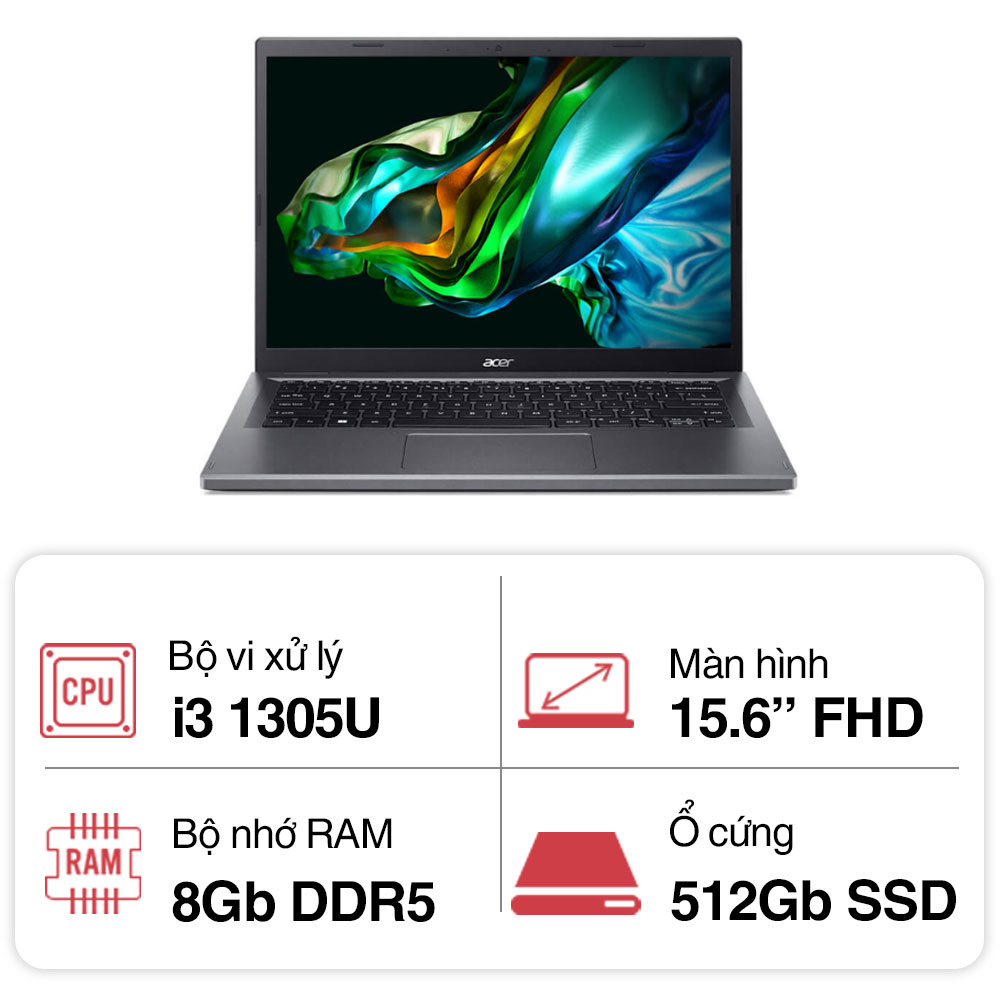 Laptop Acer Aspire A515-58P-35EU NX.KHJSV.006 (i3 1305U/ 8GB/ 512GB SSD/ 15.6 inch FHD/ Win11/ Vỏ nhôm/ 1Y) Laptop Acer Aspire A515-58P-35EU NX.KHJSV.006 (i3 1305U/ 8GB/ 512GB SSD/ 15.6 inch FHD/ Win11/ Vỏ nhôm/ 1Y)
