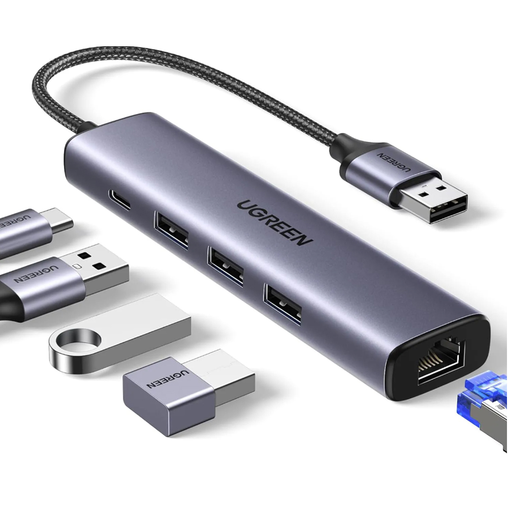 Bộ chia USB Ugreen 60554 1 ra 3 cổng USB 3.0 và 1 Lan 100/1000 (hỗ trợ thêm nguồn phụ 5V) Bộ chia USB Ugreen 60554 1 ra 3 cổng USB 3.0 và 1 Lan 100/1000 (hỗ trợ thêm nguồn phụ 5V)
