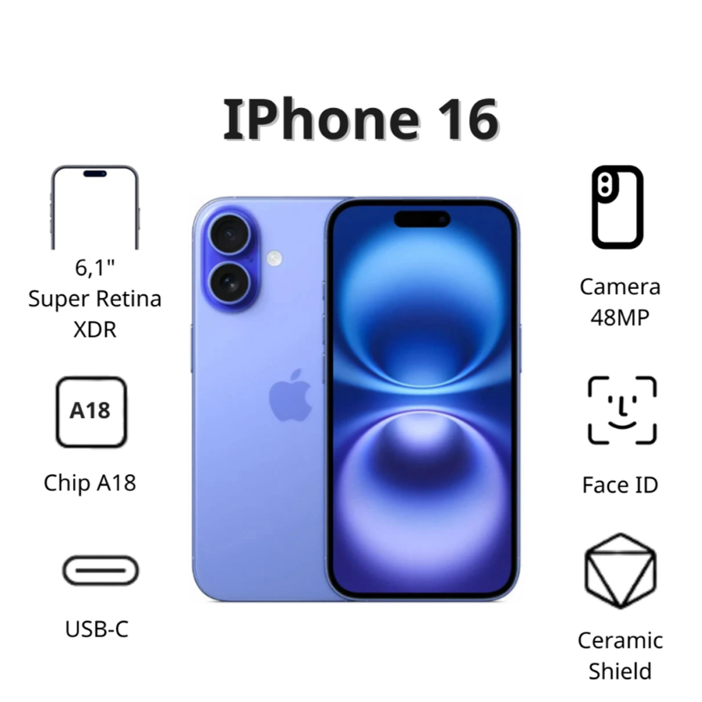 Điện thoại Apple iPhone 16 (128Gb/ Xanh lưu ly) Điện thoại Apple iPhone 16 (128Gb/ Xanh lưu ly)