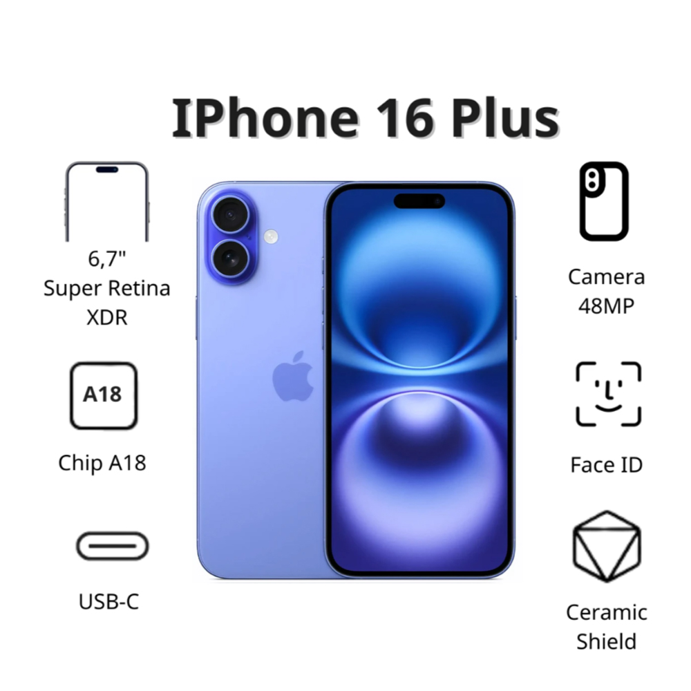 Điện thoại Apple iPhone 16 Plus (128Gb/ Xanh lưu ly) Điện thoại Apple iPhone 16 Plus (128Gb/ Xanh lưu ly)