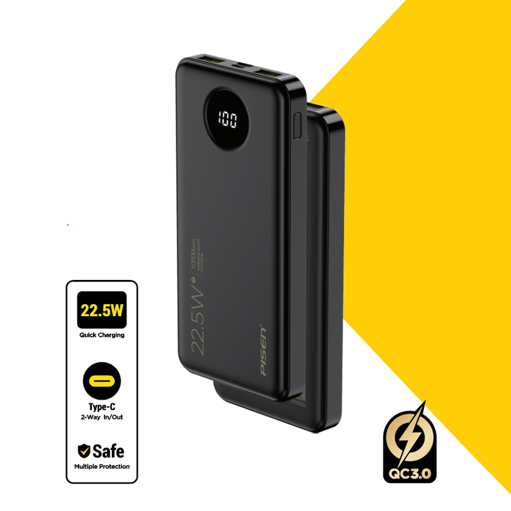 Pin sạc dự phòng Pisen 10.000 mAh Pro-Power Cube TS-D300 22.5W Màu đen Pin sạc dự phòng Pisen 10.000 mAh Pro-Power Cube TS-D300 22.5W Màu đen