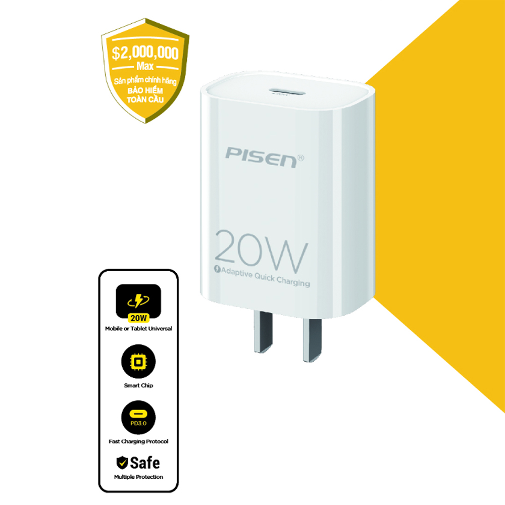 Củ sạc Pisen type C 20W TS-C135A Củ sạc Pisen type C 20W TS-C135A