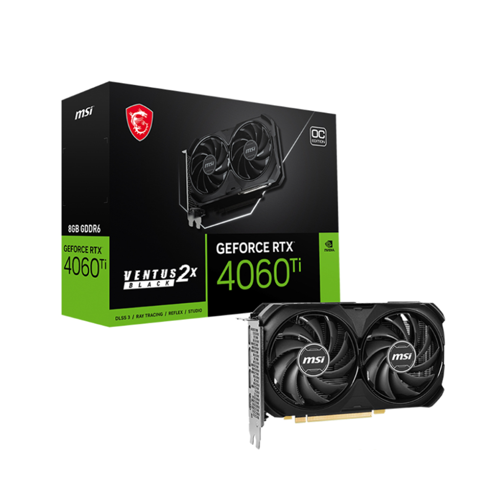 Card đồ họa MSI GeForce RTX 4060 Ti 8G VENTUS 2X BLACK E1 OC (DDR6/ 128 bit)