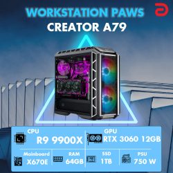 Máy trạm Workstation PAWS CREATOR R9/X670/64G/1TB/RTX3060 12Gb (Ryzen 9 9900X/ 64GB/ 1TB SSD/ RTX 3060 12Gb/ NoOS)