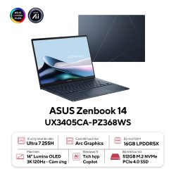 Laptop Asus Zenbook 14 UX3405CA-PZ368WS (Ultra 7 255H/ 16GB/ 512GB SSD/ 14 inch 3K Touch/ 120Hz/ Win 11/ Office/ Blue/ Vỏ nhôm/ Túi)