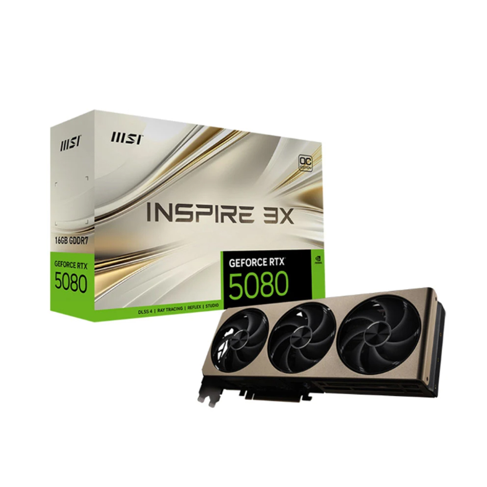 Card đồ họa MSI GeForce RTX 5080 16G INSPIRE 3X OC (GDDR7/ 256 bit) Card đồ họa MSI GeForce RTX 5080 16G INSPIRE 3X OC (GDDR7/ 256 bit)