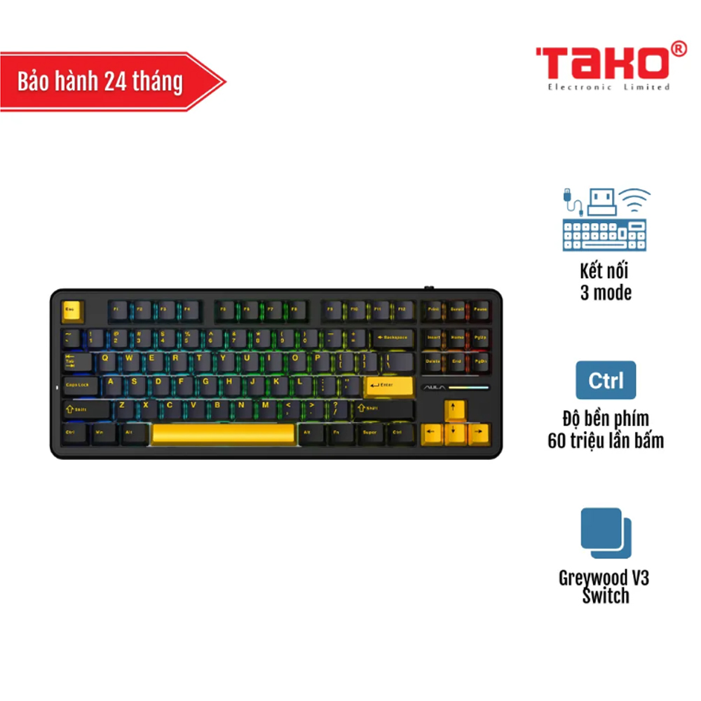 Bàn phím cơ Aula 3 MODE F87 Đen+Xanh đậm+Cam Greywood V3 Switch Bàn phím cơ Aula 3 MODE F87 Đen+Xanh đậm+Cam Greywood V3 Switch