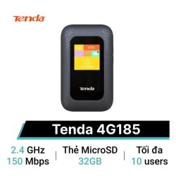 Bộ phát wifi 4G Tenda 4G185 (150 Mbps/ Chuẩn N/ 4 Ăng-ten ngầm/ Khe Sim 4G/ 10 User)