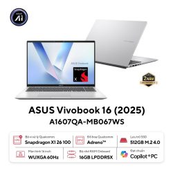 Laptop Asus Vivobook 16 A1607QA-MB067WS (Snapdragon X  X1 26 100/ 16GB/ 512GB SSD/ 16 inch WUXGA/ Win 11/ Office/ Silver)