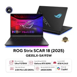 Laptop Asus Gaming ROG Strix SCAR 18 G835LX-SA193W (Ultra 9 275HX/ 64GB/ 4TB SSD/ RTX 5090 24GB/ 18.0inch 2.5K/ 240Hz/ Win11/ Black/ Chuột/ Balo/ Vỏ nhôm)