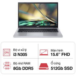 Laptop Acer Aspire A315-510P-34XZ NX.KDHSV.006 (i3 N305/ 8GB/ 512GB SSD/ 15.6 inch FHD/ Win11/ Silver/ 1Y)