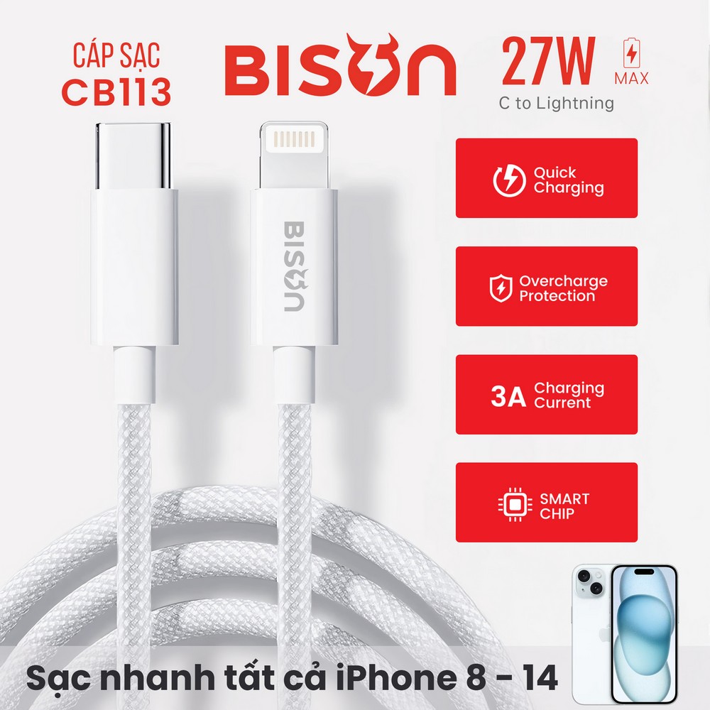 Cáp Bison Type C - lightning 1.2m CB113 Cáp Bison Type C - lightning 1.2m CB113