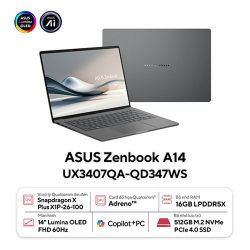 Laptop Asus Zenbook 14 UX3407QA-QD347WS (Snapdragon X  X1 26 100/ 16GB/ 512GB SSD/ 14 inch WUXGA/ Win 11/ Office/ Xám/ Vỏ nhôm)