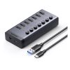 Bộ chia USB Ugreen 90307 1 ra 7 cổng USB 3.0 (công tắc, kèm nguồn 12V2A, chân tròn)