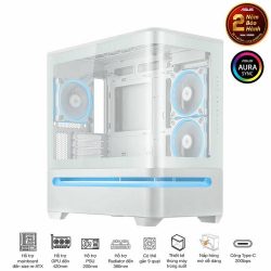Vỏ máy tính Asus Prime AP202 TG ARGB White (Mid Tower/ ATX/ Trắng)