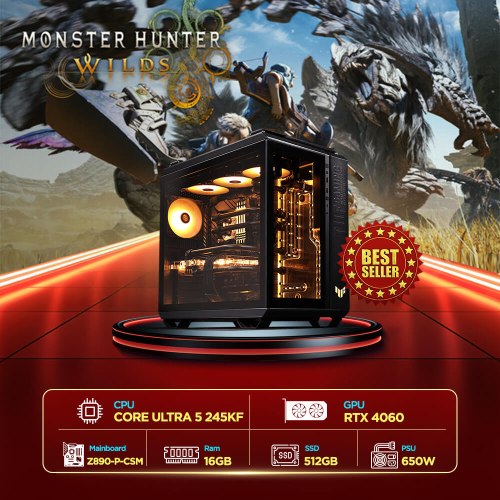 Máy tính PCPA x Asus Monster Hunter Wilds - Core Ultra 5 245KF/16GB/RTX 4060 Máy tính PCPA x Asus Monster Hunter Wilds - Core Ultra 5 245KF/16GB/RTX 4060