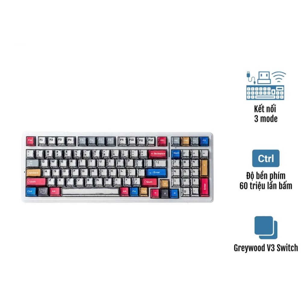Bàn phím cơ Aula F99 3 Mode Comic Grey Wood V3 switch Bàn phím cơ Aula F99 3 Mode Comic Grey Wood V3 switch