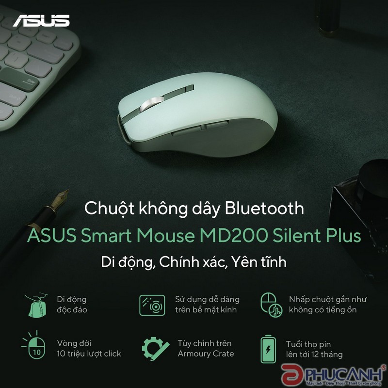 Chuột không dây bluetooth ASUS SmartO Mouse MD200 Silent Plus Chuột không dây bluetooth ASUS SmartO Mouse MD200 Silent Plus