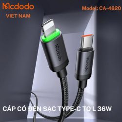 Cáp Mcdodo type C - Lightning 1m CA-4820 (có đèn báo sạc)