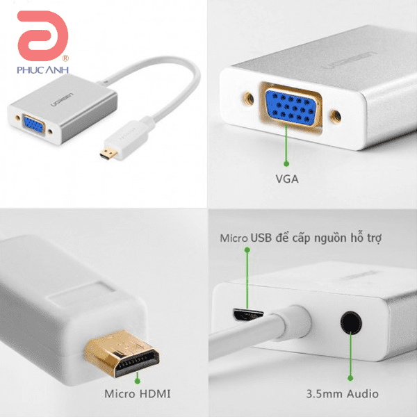Cáp chuyển Ugreen 40212 HDMI sang VGA + Audio + micro USB