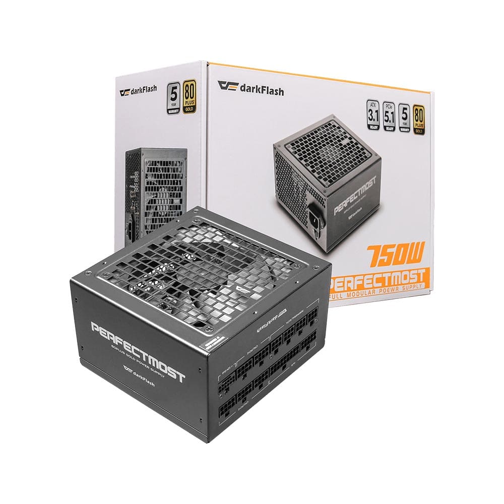 Nguồn máy tính DarkFlash PMT 750 White -750W GOLD ATX 3.1, PCIe 5.1 (750W/ 80 Plus Gold/ Full-Modular/ ATX/ Đen)