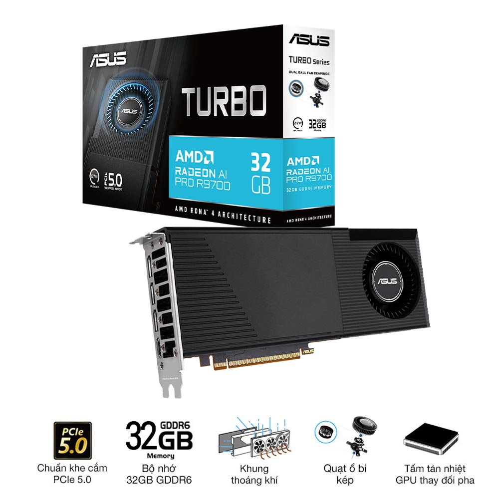 Card đồ họa Asus Turbo Radeon AI PRO R9700 32Gb (GDDR6/ 256 bit) Card đồ họa Asus Turbo Radeon AI PRO R9700 32Gb (GDDR6/ 256 bit)