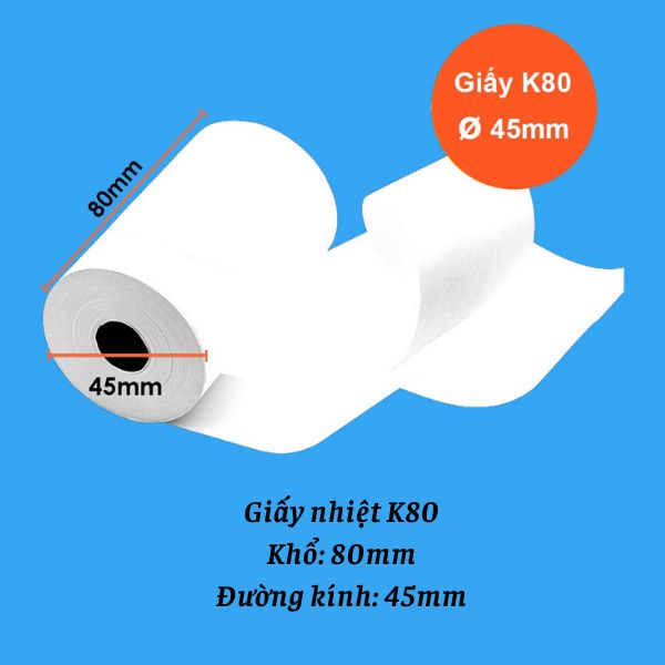 Giấy nhiệt cho máy in siêu thị khổ K80 (100cuộn/thùng) Giấy nhiệt cho máy in siêu thị khổ K80 (100cuộn/thùng)