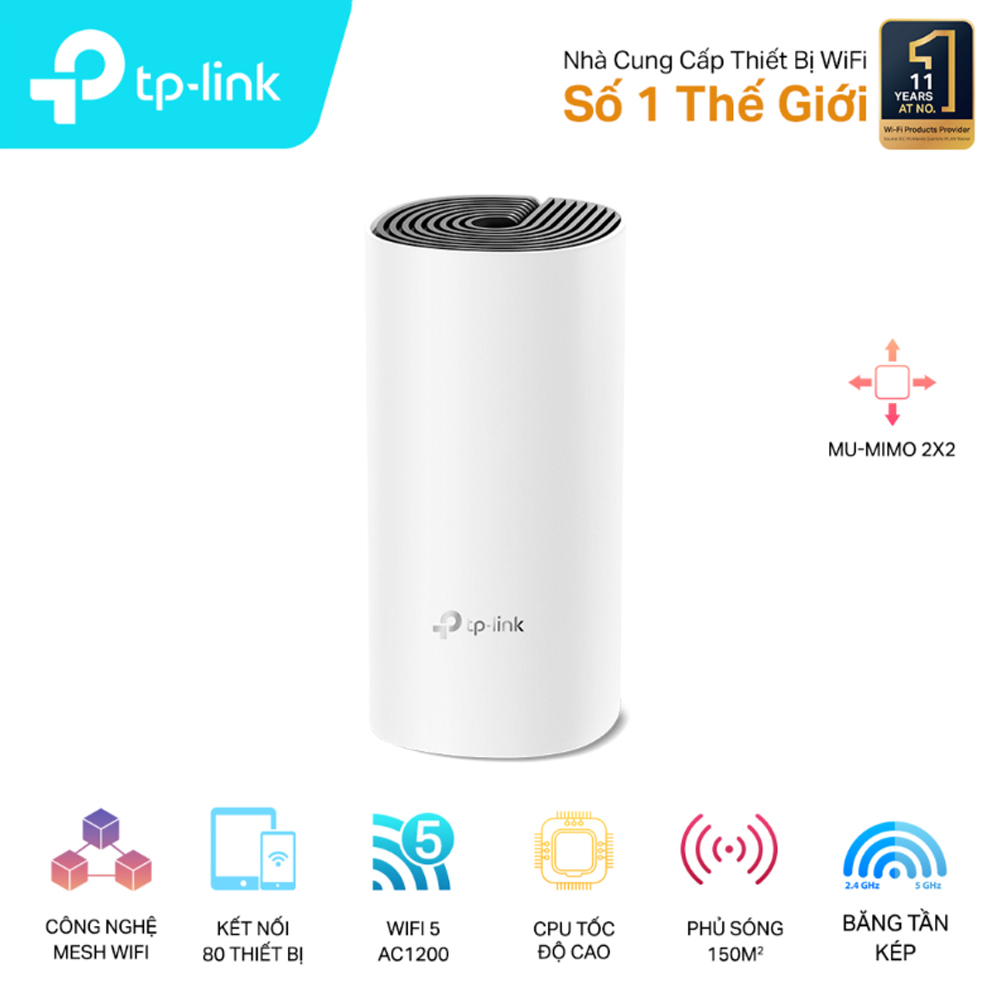Bộ phát wifi TP-Link Deco M4 1-Pack (Chuẩn AC/ AC1200Mbps/ 2 Ăng-ten ngầm/ Wifi Mesh/ 25 User) Bộ phát wifi TP-Link Deco M4 1-Pack (Chuẩn AC/ AC1200Mbps/ 2 Ăng-ten ngầm/ Wifi Mesh/ 25 User)