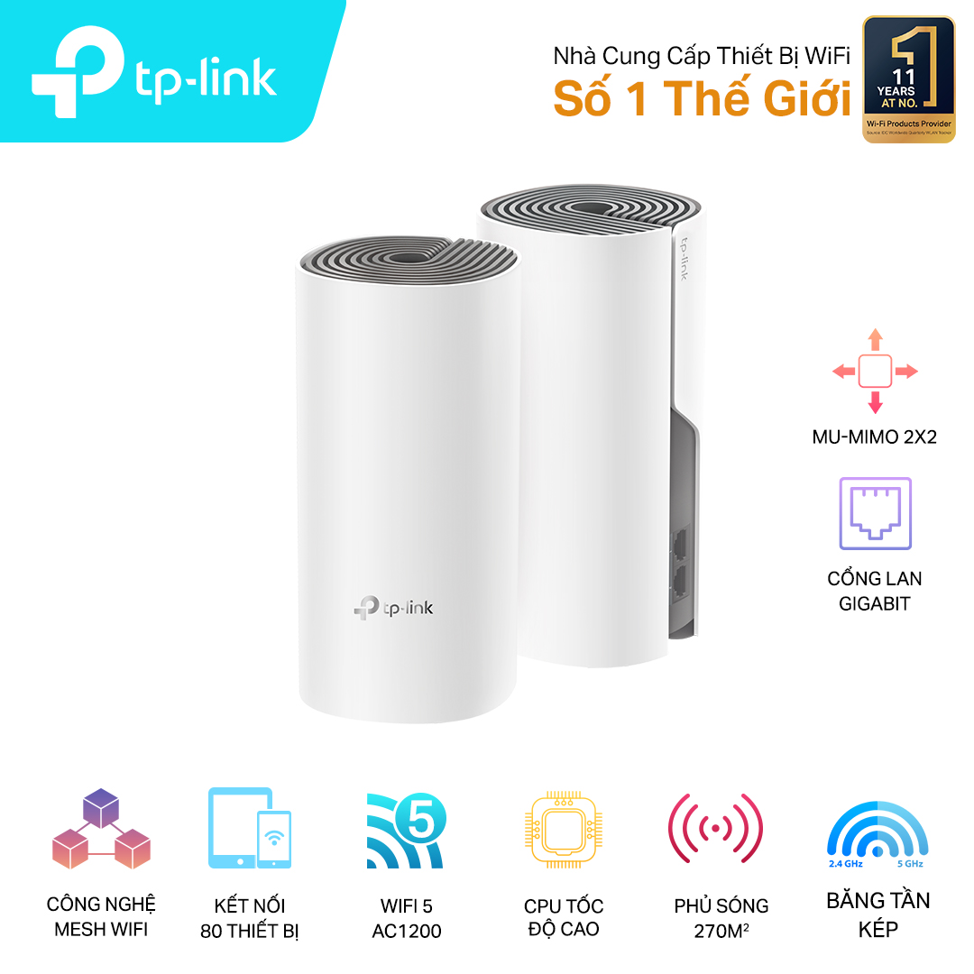 Bộ phát wifi TP-Link Deco M4 2-Pack (Chuẩn AC/ AC1200Mbps/ 2 Ăng-ten ngầm/ Wifi Mesh/ 55 User) Bộ phát wifi TP-Link Deco M4 2-Pack (Chuẩn AC/ AC1200Mbps/ 2 Ăng-ten ngầm/ Wifi Mesh/ 55 User)