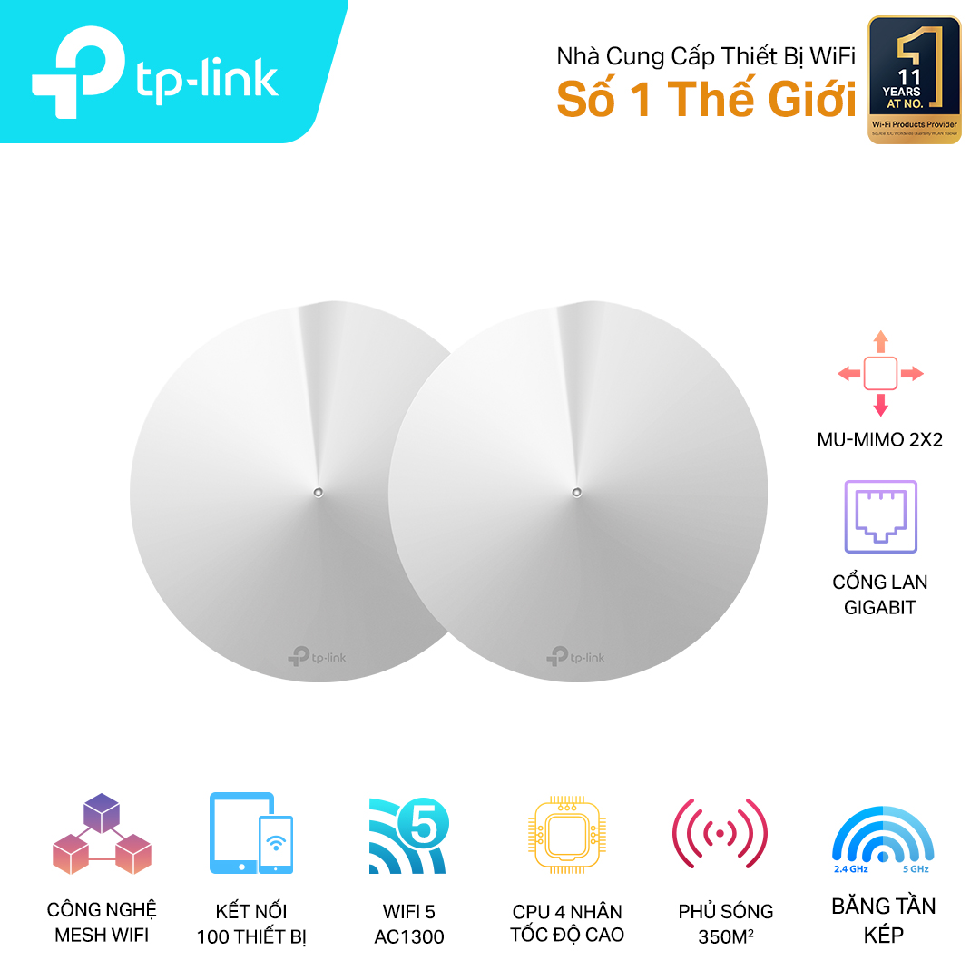 Bộ phát wifi TP-Link Deco M5 2-Pack (Chuẩn AC/ AC1300Mbps/ 4 Ăng-ten ngầm/ Wifi Mesh/ 55 User) Bộ phát wifi TP-Link Deco M5 2-Pack (Chuẩn AC/ AC1300Mbps/ 4 Ăng-ten ngầm/ Wifi Mesh/ 55 User)