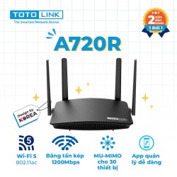Bộ phát wifi Totolink A720R (Chuẩn AC/ AC1200Mbps/ 4 Ăng-ten ngoài/ 25 User)